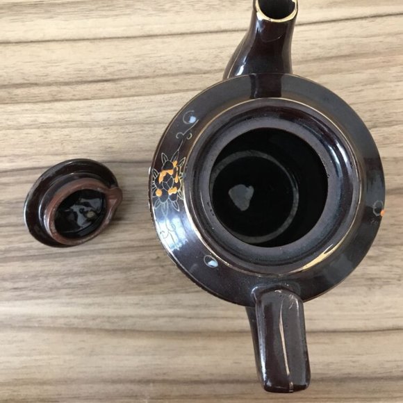 VTG Mid-Century Japanese Redware Pottery Small Teapot Hand Painted Moriage Style - Picture 4 of 6